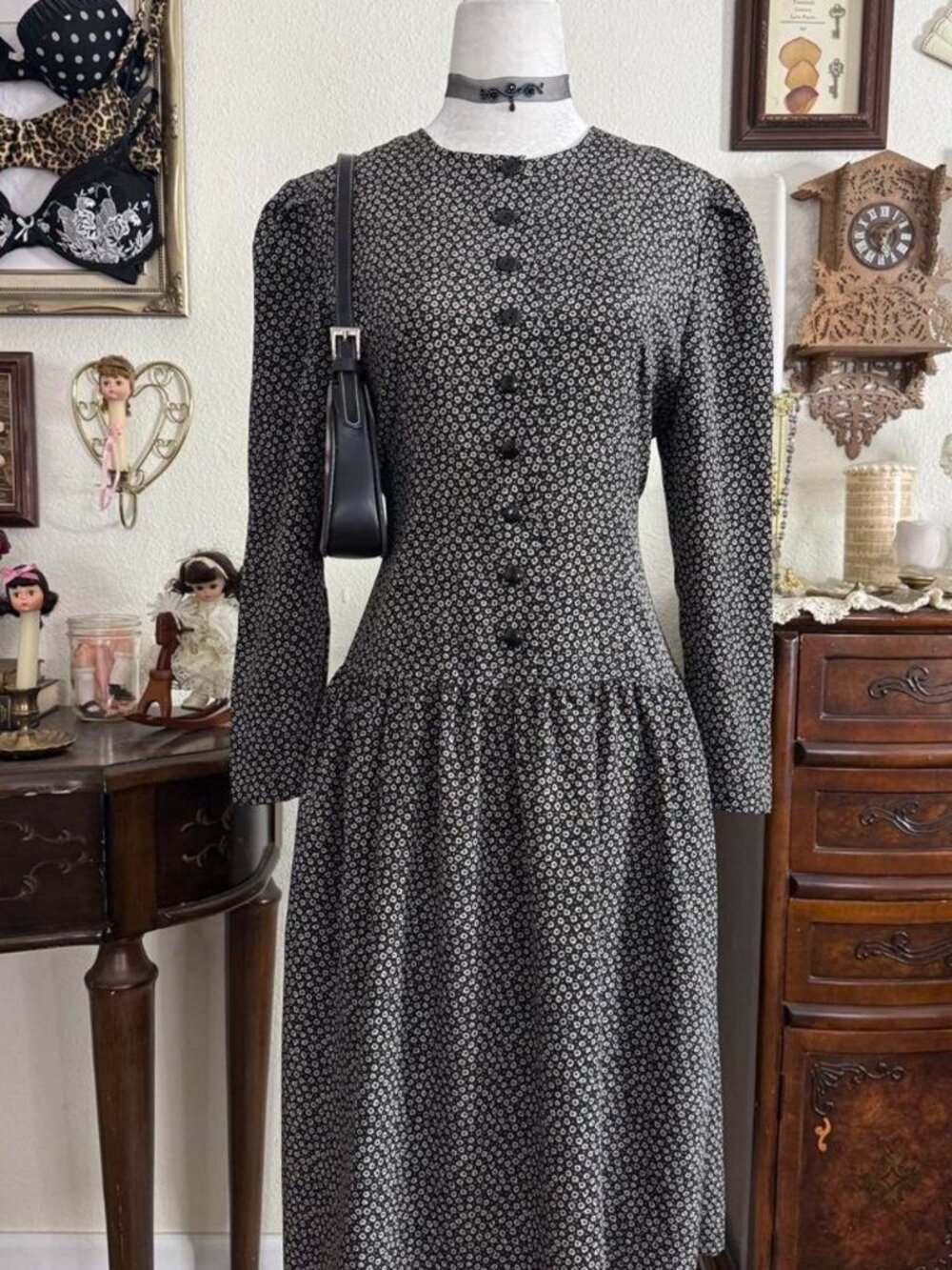 Vintage 90’s girly grunge whimsical witchy drop waist midi dress